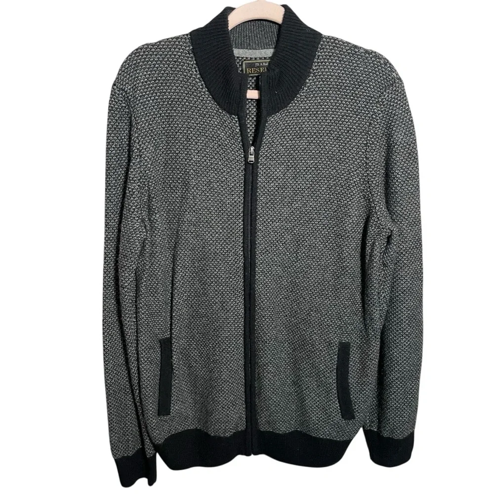 Jos. A. Bank Reserve Wool blend zip sweater with elbow patches
